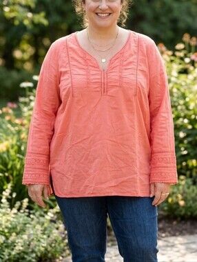 Addition Elle Coral Embroidered Peasant Tunic Top Plus Size 20 Boho Cotton Vneck